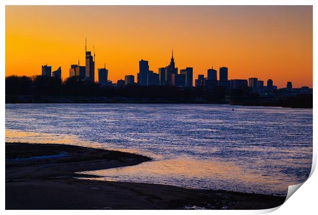 Sunset Skyline River View Of Warsaw In Poland Print by Artur Bogacki