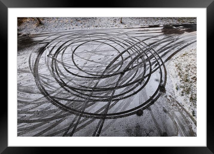 Car Drift Skid Marks In Winter  Framed Mounted Print by Artur Bogacki
