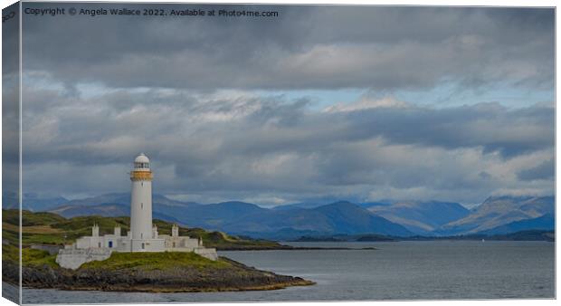 Lismore Lighthouse mountain view Canvas Print by Angela Wallace