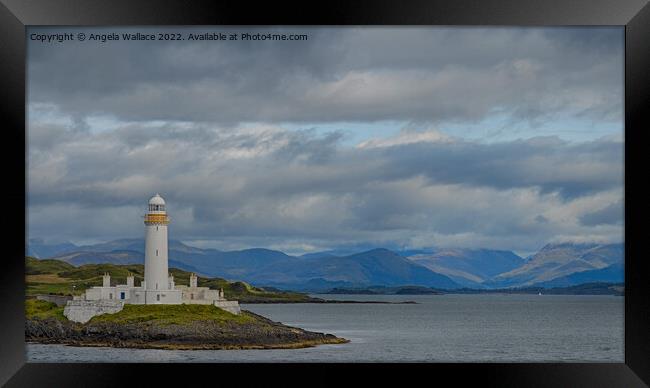 Lismore Lighthouse mountain view Framed Print by Angela Wallace