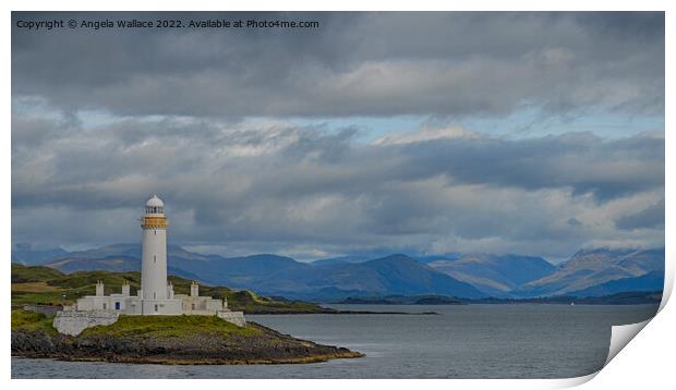 Lismore Lighthouse mountain view Print by Angela Wallace