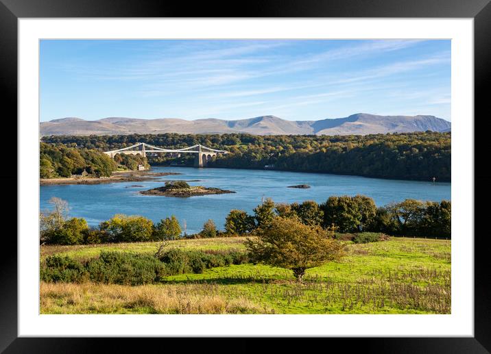 Menai Bridge in autumn, Anglesey, North Wales Framed Mounted Print by Andrew Kearton