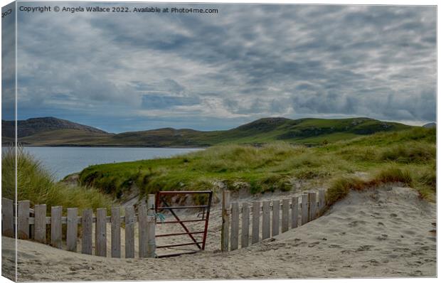 The Gate Vatersay Beach 1 Canvas Print by Angela Wallace