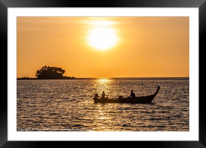 Long tail boat at sunset, Phuket, Thailand Framed Mounted Print by Kevin Hellon