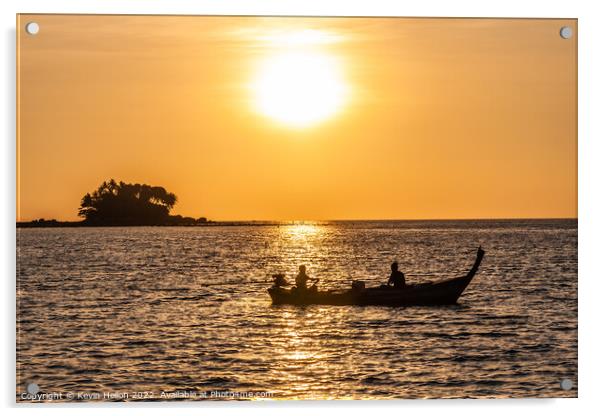 Long tail boat at sunset, Phuket, Thailand Acrylic by Kevin Hellon