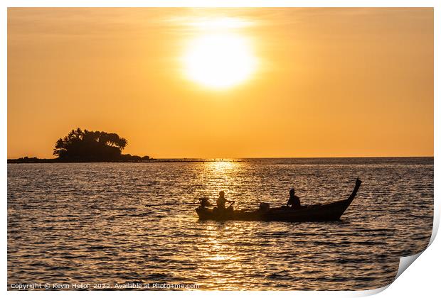 Long tail boat at sunset, Phuket, Thailand Print by Kevin Hellon