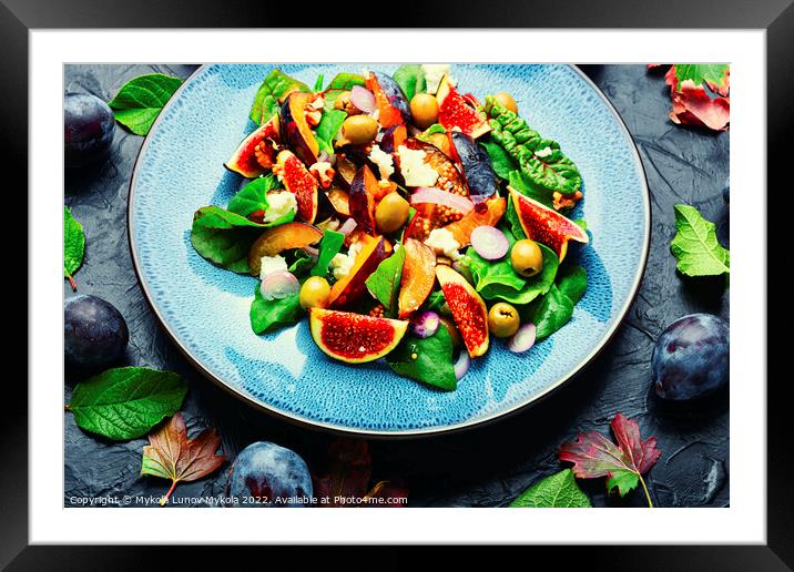 Vitamin salad with fruit, olives and herbs Framed Mounted Print by Mykola Lunov Mykola