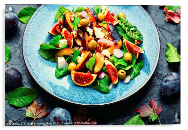 Vitamin salad with fruit, olives and herbs Acrylic by Mykola Lunov Mykola