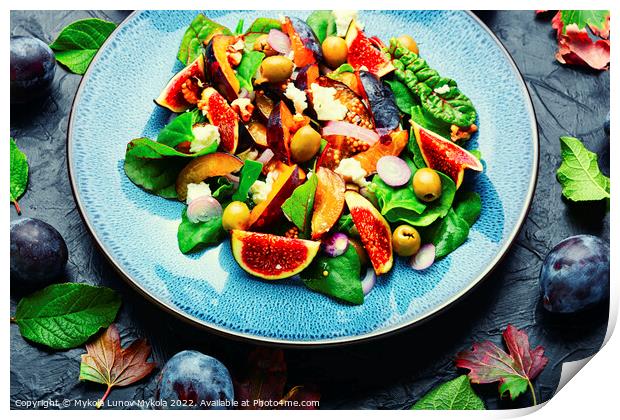 Vitamin salad with fruit, olives and herbs Print by Mykola Lunov Mykola