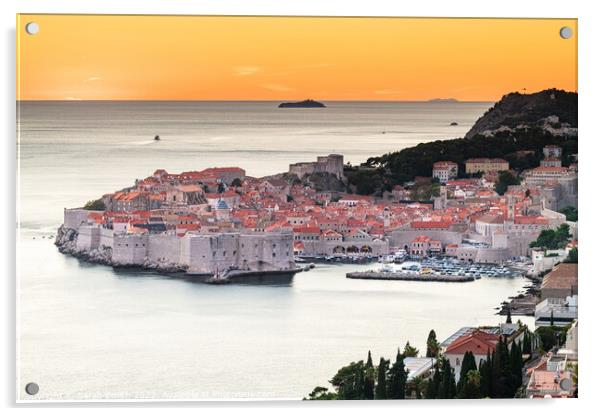 Dubrovnik Old Town Sunset Acrylic by Sarah Smith