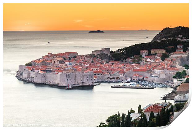 Dubrovnik Old Town Sunset Print by Sarah Smith