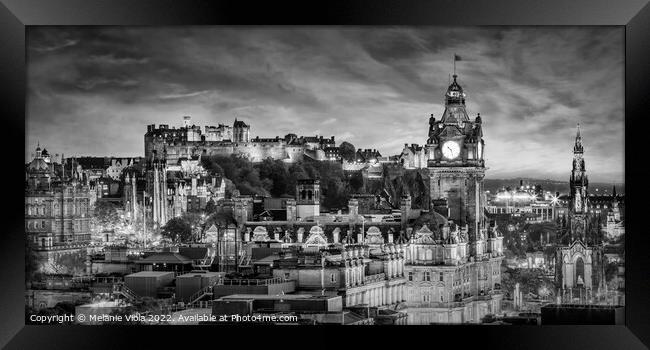 Evening impression from Edinburgh - panorama monochrome Framed Print by Melanie Viola