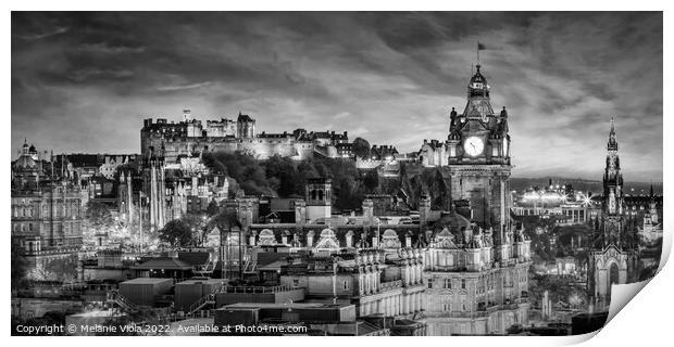 Evening impression from Edinburgh - panorama monochrome Print by Melanie Viola