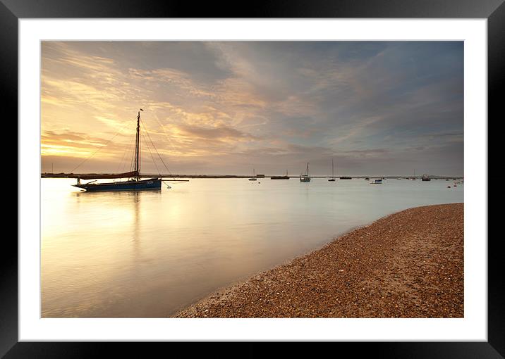 Boat with golden sunset Framed Mounted Print by Mark Harrop