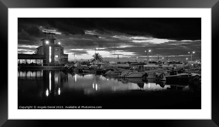 Boats in a Cloudy Twilight at Faro Marina Framed Mounted Print by Angelo DeVal