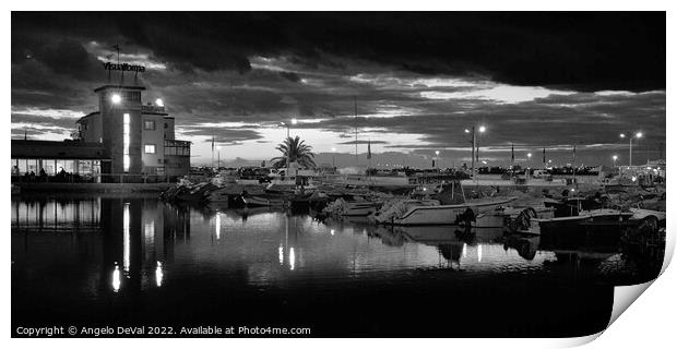 Boats in a Cloudy Twilight at Faro Marina Print by Angelo DeVal