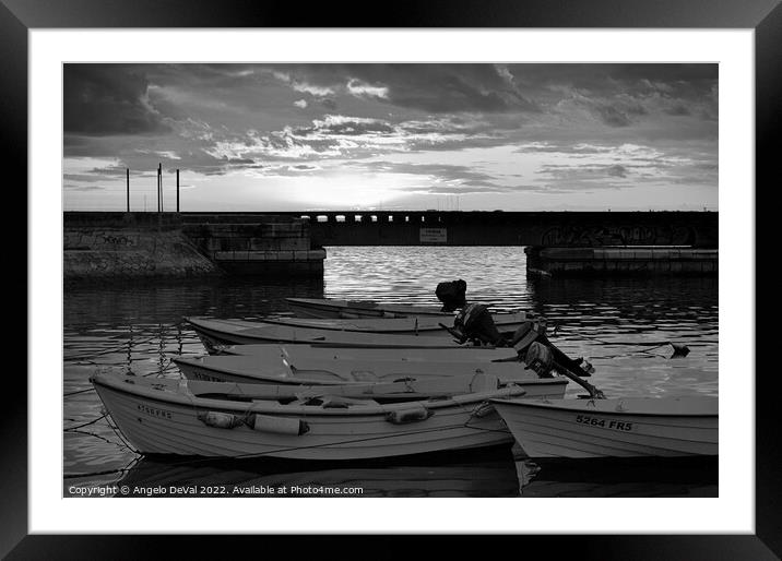 Boats and Train Bridge at Faro Marina Framed Mounted Print by Angelo DeVal