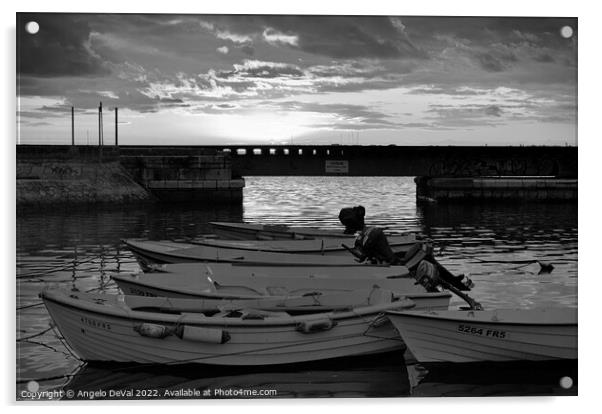 Boats and Train Bridge at Faro Marina Acrylic by Angelo DeVal