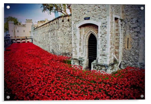 Tower of London Red Poppies England UK Acrylic by Andy Evans Photos