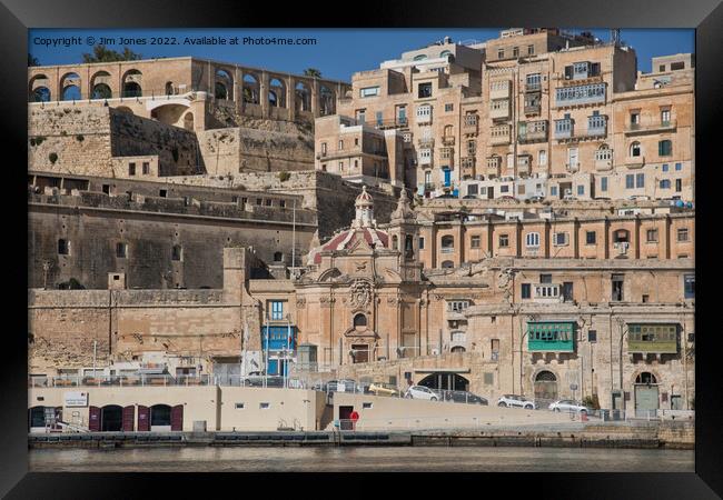 The Grand Harbour waterfront at Valletta, Malta Framed Print by Jim Jones