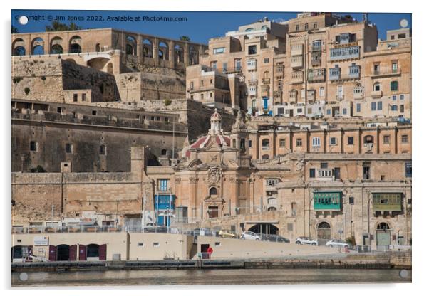 The Grand Harbour waterfront at Valletta, Malta Acrylic by Jim Jones
