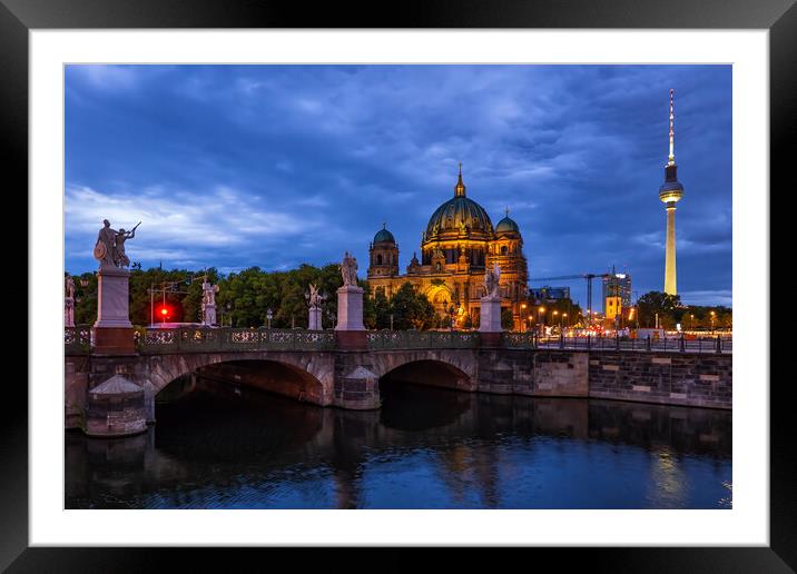 Evening Skyline Of Berlin With Cathedral Framed Mounted Print by Artur Bogacki