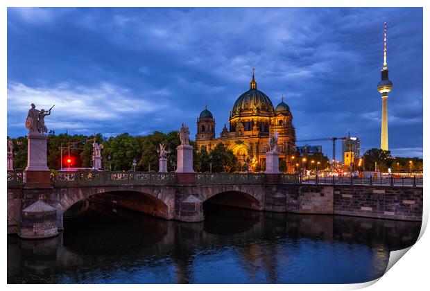 Evening Skyline Of Berlin With Cathedral Print by Artur Bogacki
