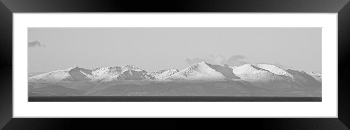 Arran mountains capped with Winter snow (b&w) Framed Mounted Print by Allan Durward Photography