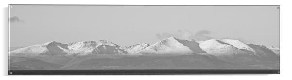 Arran mountains capped with Winter snow (b&w) Acrylic by Allan Durward Photography