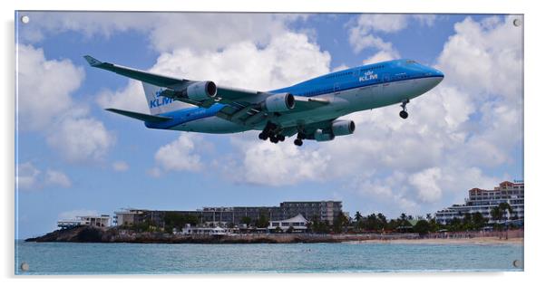 KLM Boeing 747 approching Sint Maarten Acrylic by Allan Durward Photography