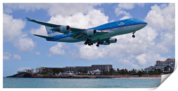 KLM Boeing 747 approching Sint Maarten Print by Allan Durward Photography