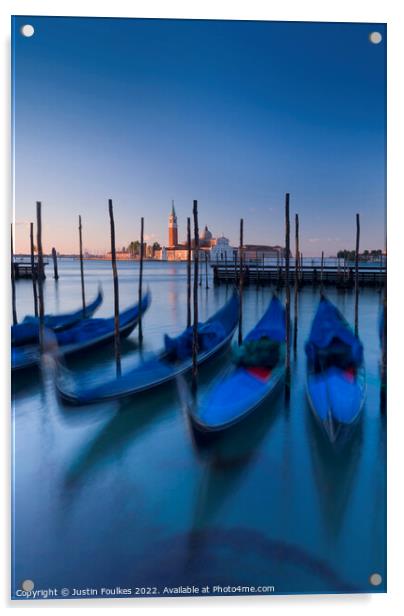 Gondolas at sunrise, Venice, Italy Acrylic by Justin Foulkes