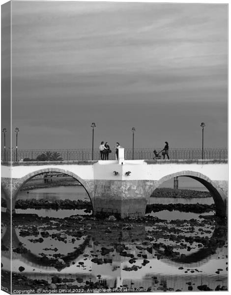 Arches of Old Tavira Bridge in Monochrome Canvas Print by Angelo DeVal