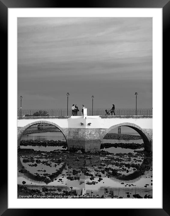 Arches of Old Tavira Bridge in Monochrome Framed Mounted Print by Angelo DeVal
