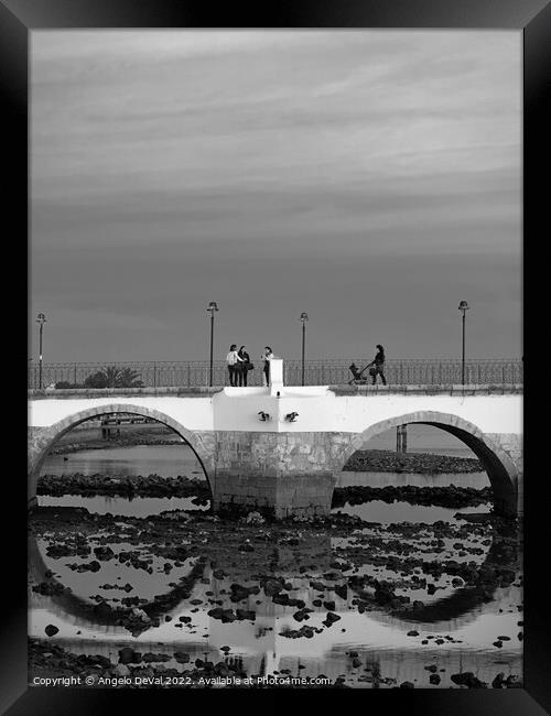 Arches of Old Tavira Bridge in Monochrome Framed Print by Angelo DeVal