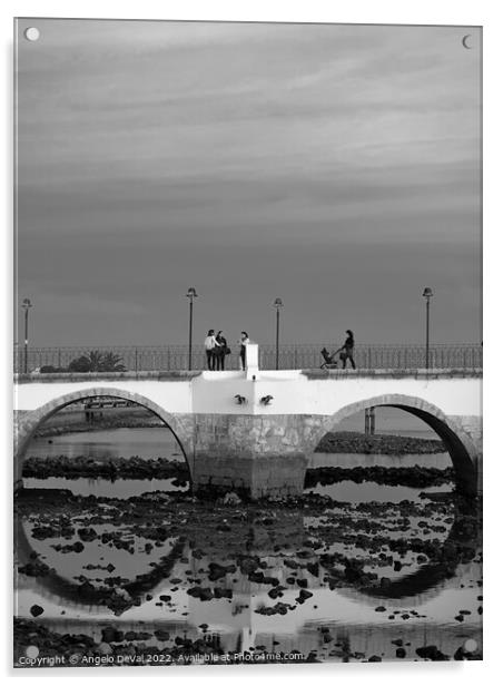 Arches of Old Tavira Bridge in Monochrome Acrylic by Angelo DeVal