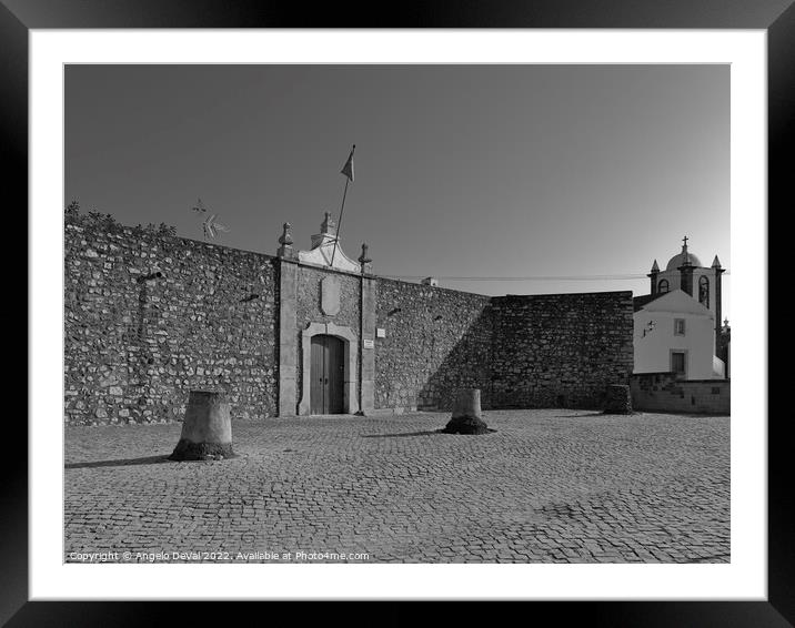 Cacela Velha Fort Square in Monochrome Framed Mounted Print by Angelo DeVal