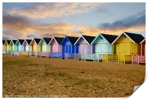 West Mersea Beach Huts Sunset  Print by Diana Mower