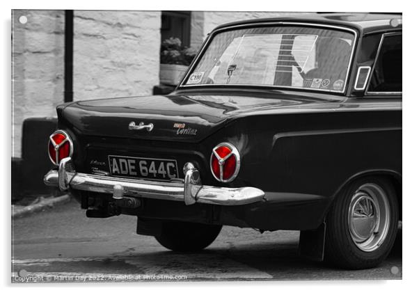 The Monochrome Beauty: A Classic Ford Cortina Acrylic by Martin Day