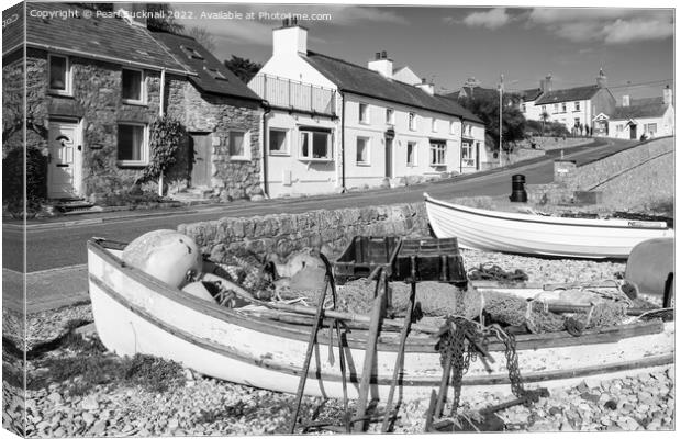 Moelfre Seafront Anglesey Black and White Canvas Print by Pearl Bucknall