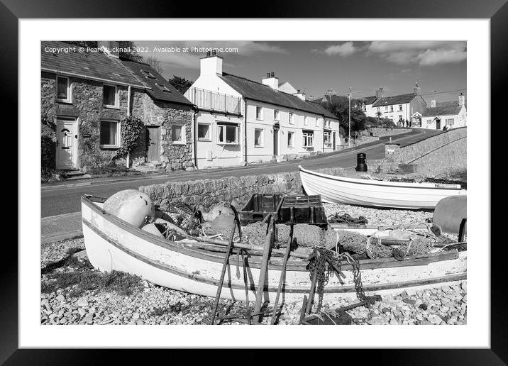 Moelfre Seafront Anglesey Black and White Framed Mounted Print by Pearl Bucknall