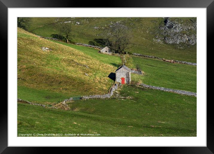 Dowel Dale Barns in early light Framed Mounted Print by Chris Drabble