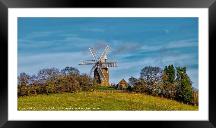 Heage Windmill and the Moon Framed Mounted Print by Chris Drabble