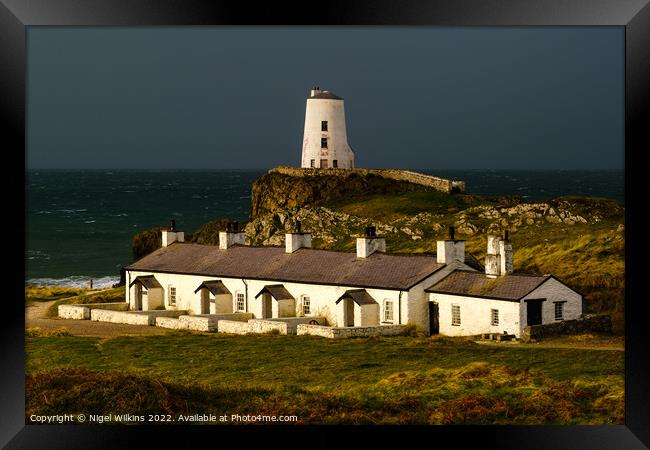 Twr Mawr Lighthouse and Pilots Cottages, Anglesey Framed Print by Nigel Wilkins