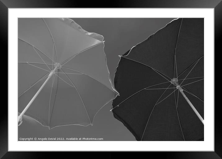 Monochrome Beach Umbrellas Framed Mounted Print by Angelo DeVal