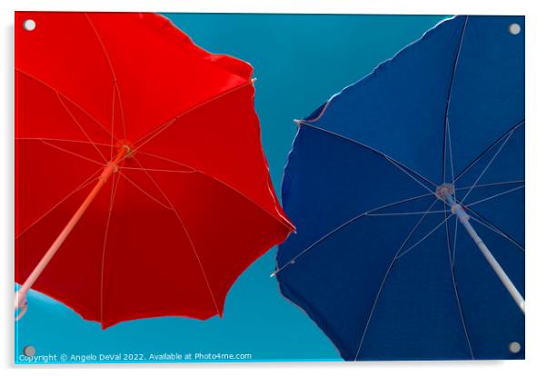 Red and Blue Beach Umbrellas Acrylic by Angelo DeVal