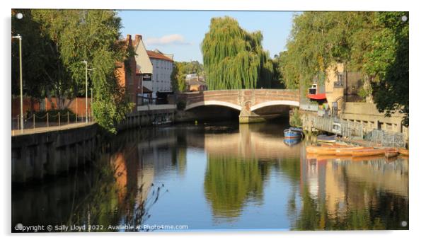 View of Fye Bridge Norwich Acrylic by Sally Lloyd