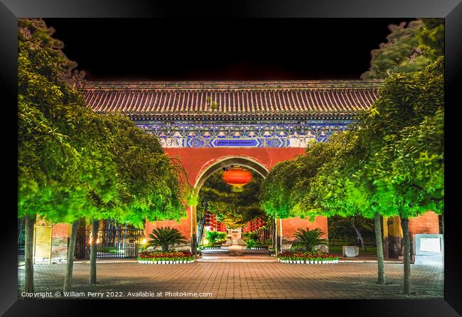 West Heaven Gate Lanterns Temple of Sun Beijing China Night Framed Print by William Perry