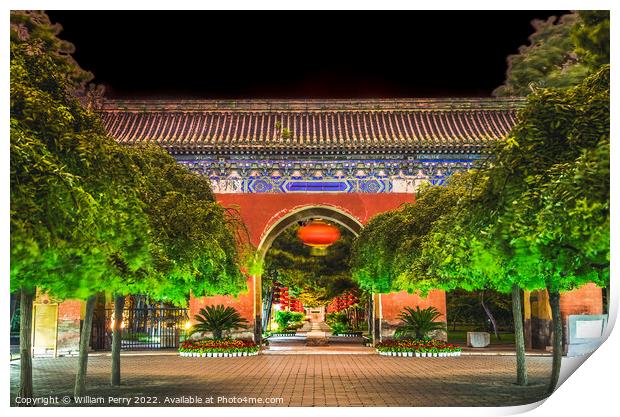 West Heaven Gate Lanterns Temple of Sun Beijing China Night Print by William Perry