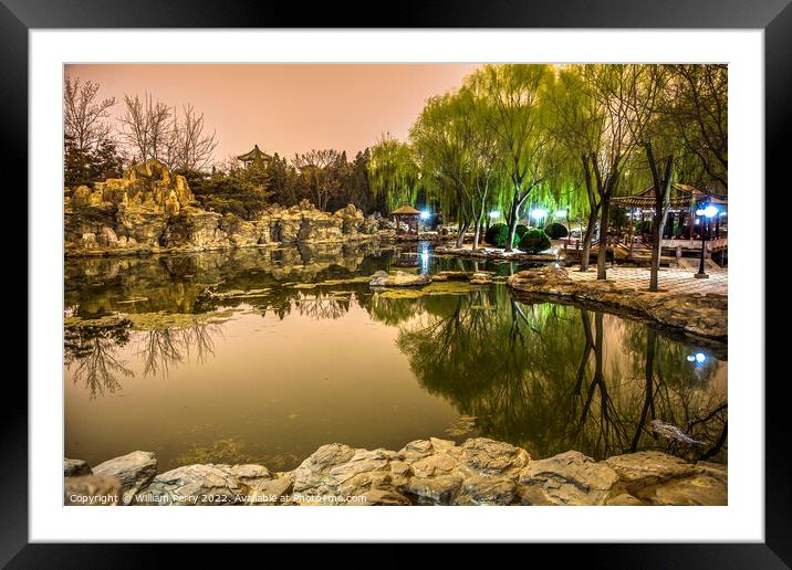 Stone Garden Pond Reflection Temple of Sun Beijing China Framed Mounted Print by William Perry